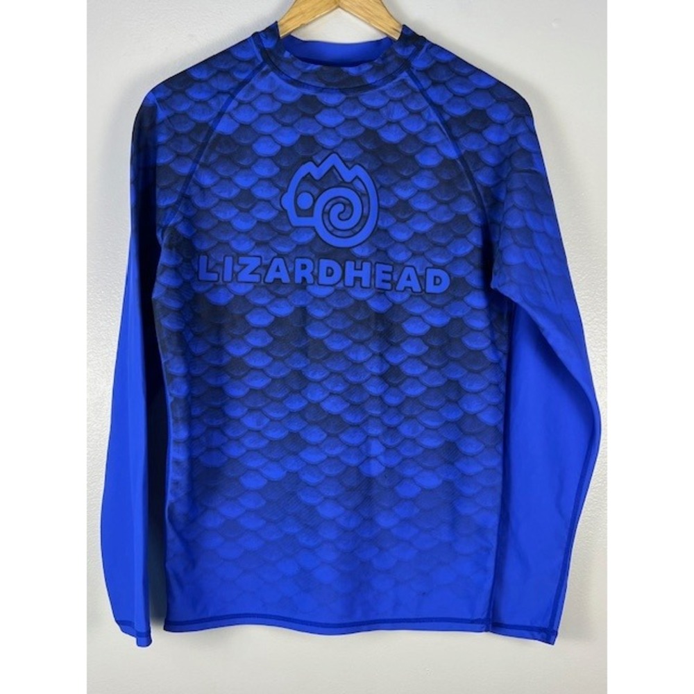 Lizard Head‎ Mens Long Sleeve Rash Guard Swim Shirt Blue Scale Print Size Medium